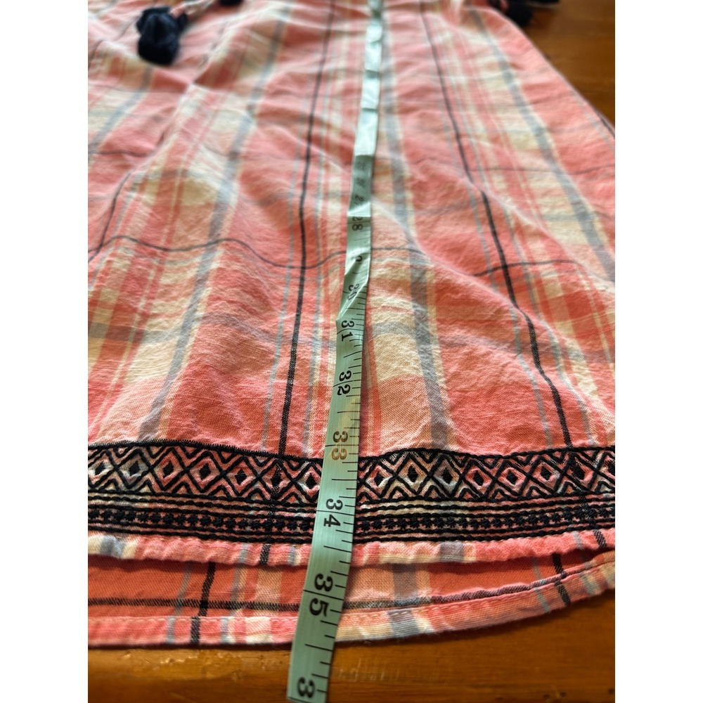Crown & Ivy Womens Pink Plaid Embroidered Tassel Shift Dress Size 10 Cotton - Picture 6 of 8